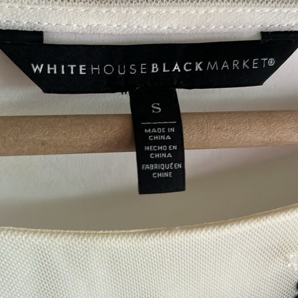 White House black market gorgeous delicate sheer sleeve black and warm white top - Picture 2 of 6